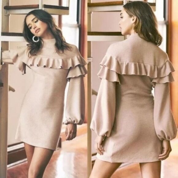 Saylor Balloon Sleeve Ruffle Mock Neck Queenie Sweater Dress Size Medium - Picture 1 of 12